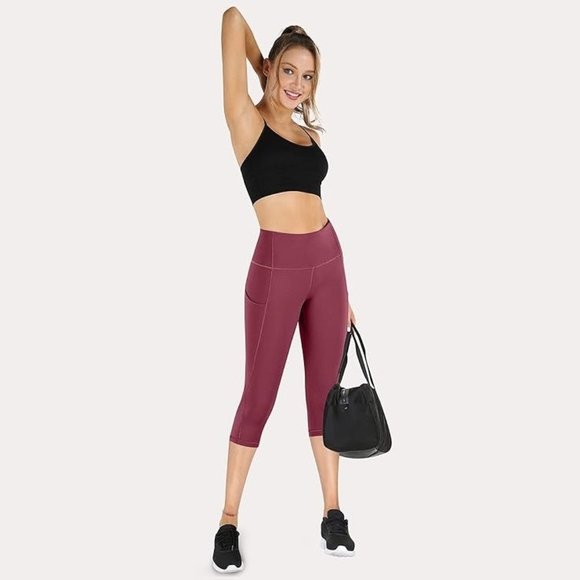 PHISOCKAT Wine Red Capri Yoga Legging - Picture 2 of 7